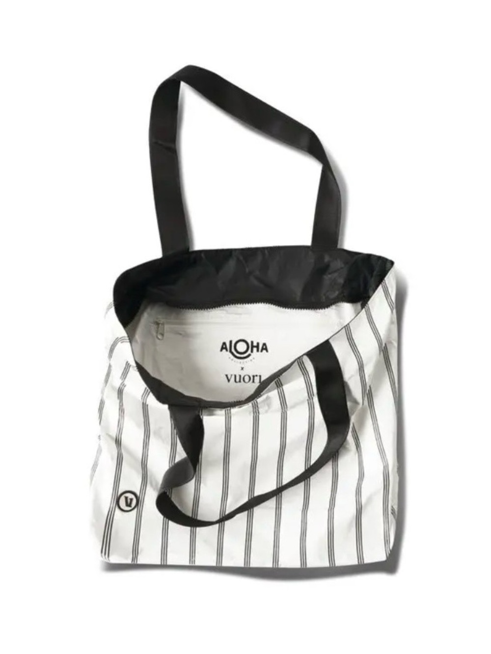 ALOHA x Vuori Collection Striped Canvas Tote in White and Black
